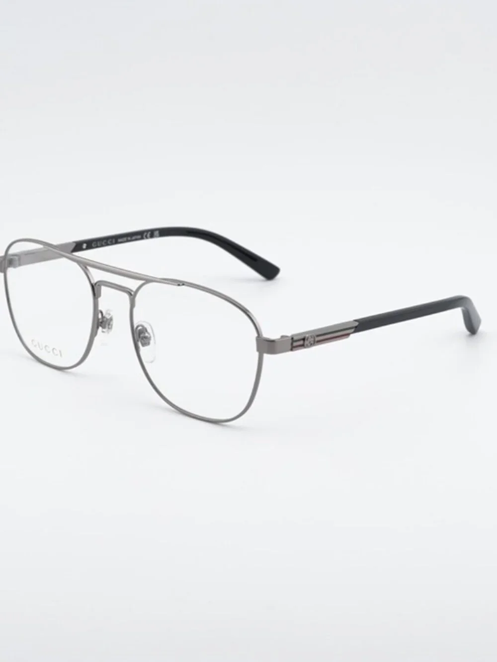 Gucci GG1290O 001 Eyeglasses Ruthenium and Black 54mm Aviator Frame